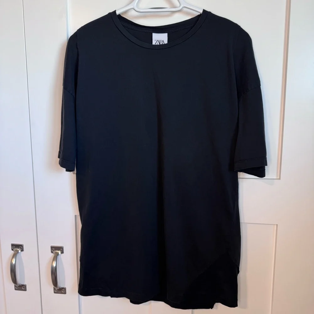 Zara Women's‎ Black Short Sleeve T-Shirt 100% Cotton Size Medium Classic Mesh